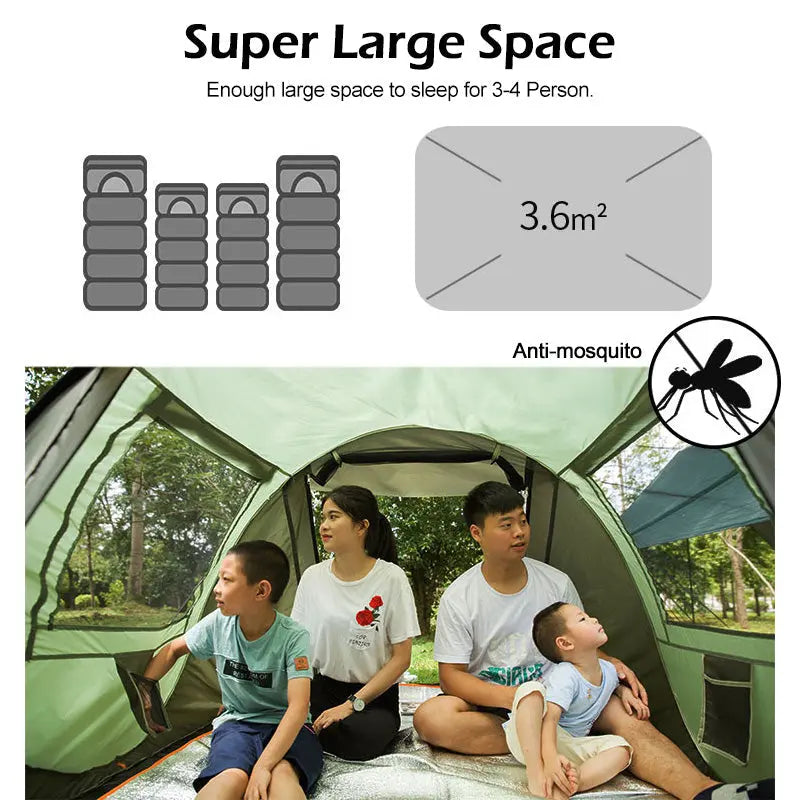 Large Capacity 4 to 5 Persons Automatic Pop Up Camping Tent Yellow Pandora
