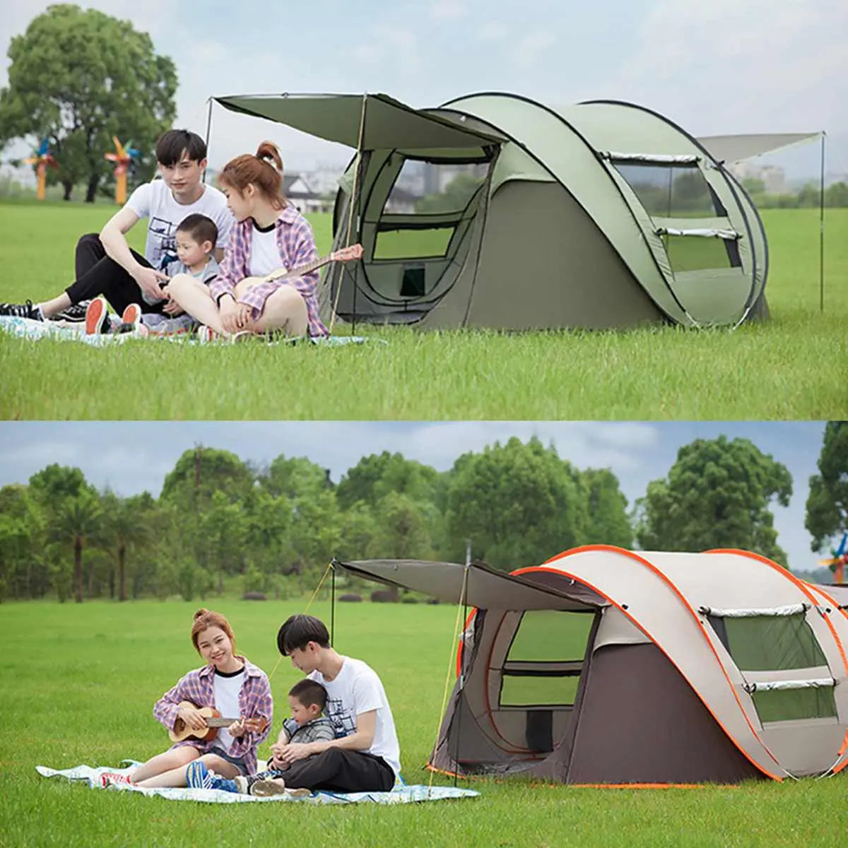 Large Capacity 4 to 5 Persons Automatic Pop Up Camping Tent Yellow Pandora