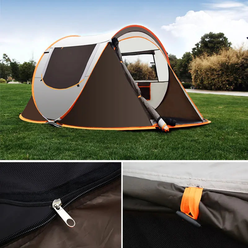Large Capacity 4 to 5 Persons Automatic Pop Up Camping Tent Yellow Pandora