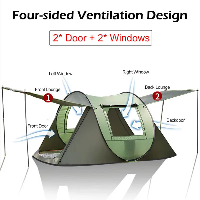 Large Capacity 4 to 5 Persons Automatic Pop Up Camping Tent Yellow Pandora