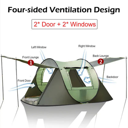 Large Capacity 4 to 5 Persons Automatic Pop Up Camping Tent Yellow Pandora