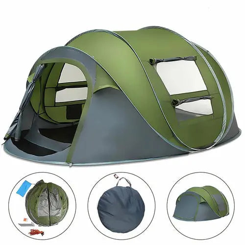 Large Capacity 4 to 5 Persons Automatic Pop Up Camping Tent Yellow Pandora