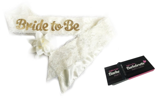 &quot;Bride To Be&quot; White Lace &amp; Satin Bachelorette Fuchsia Hephaestus
