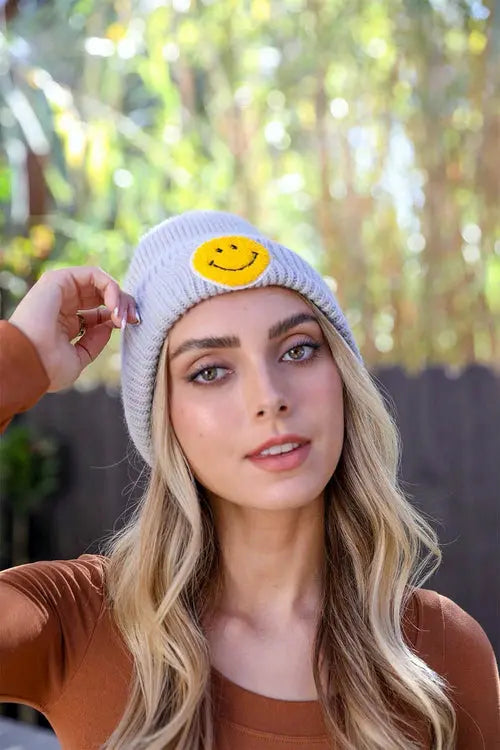 Smiley Face Ribbed Beanie 🙂 Periwinkle Aether