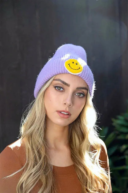 Smiley Face Ribbed Beanie 🙂 Periwinkle Aether