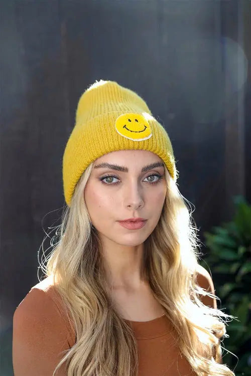 Smiley Face Ribbed Beanie 🙂 Periwinkle Aether