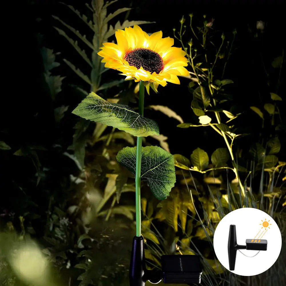 Sunflower Flowers Lights Solar Garden Decorations (2 Pack) Crimson Coco