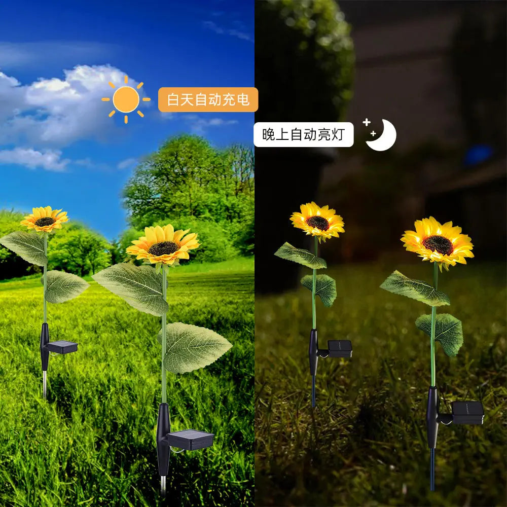 Sunflower Flowers Lights Solar Garden Decorations (2 Pack) Crimson Coco