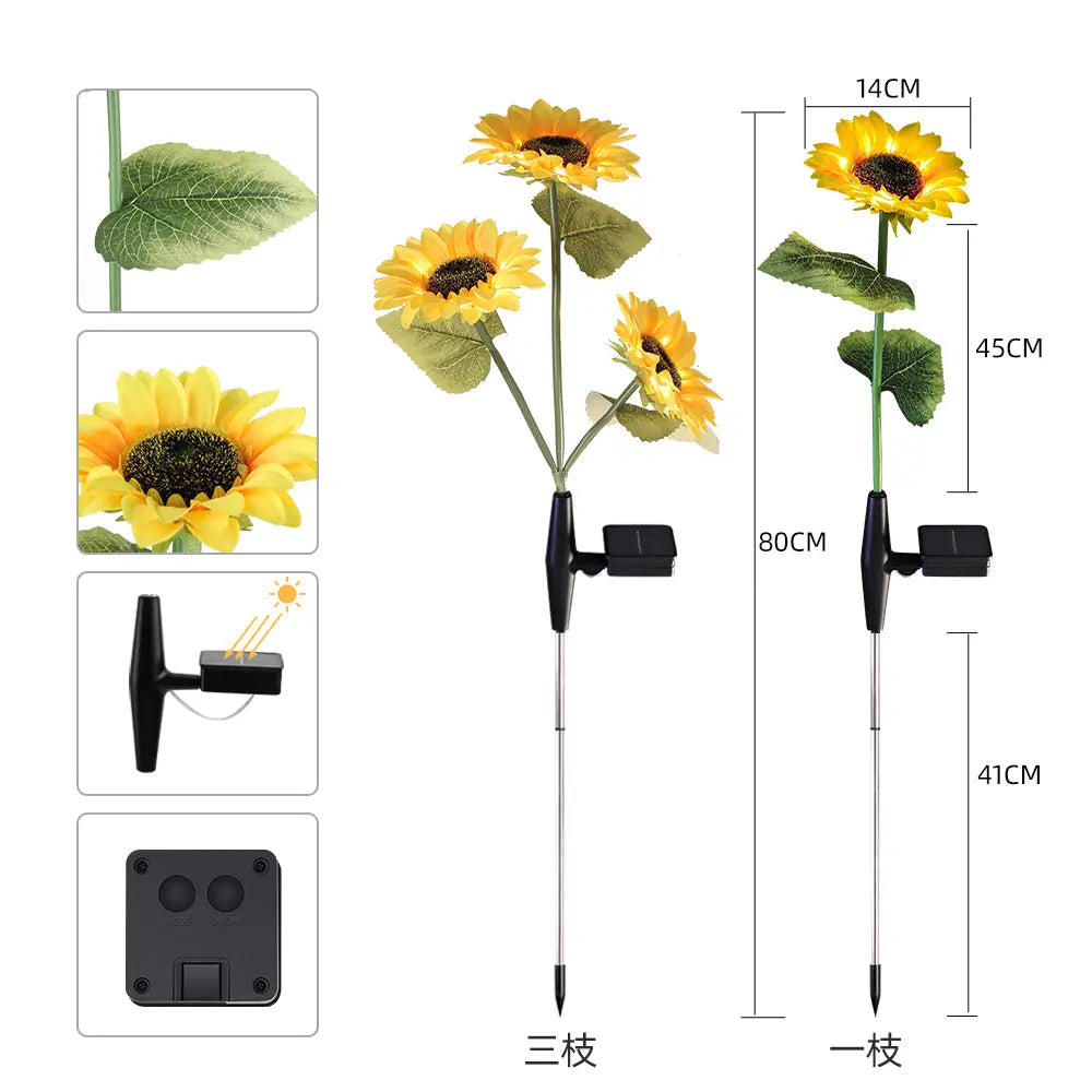 Solar Garden Stake Lights with 3 Sunflower for Yard Decor Crimson Coco