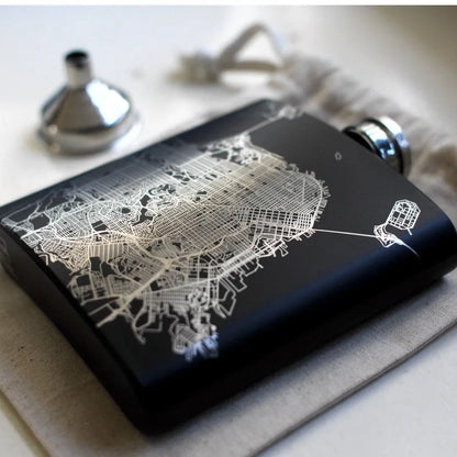 Stone Mountain - Georgia Map Hip Flask in Matte Black Cyan Castor