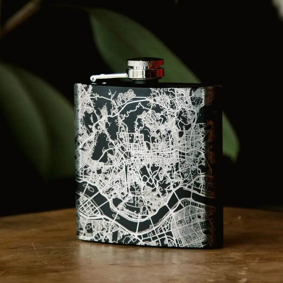 Stone Mountain - Georgia Map Hip Flask in Matte Black Cyan Castor